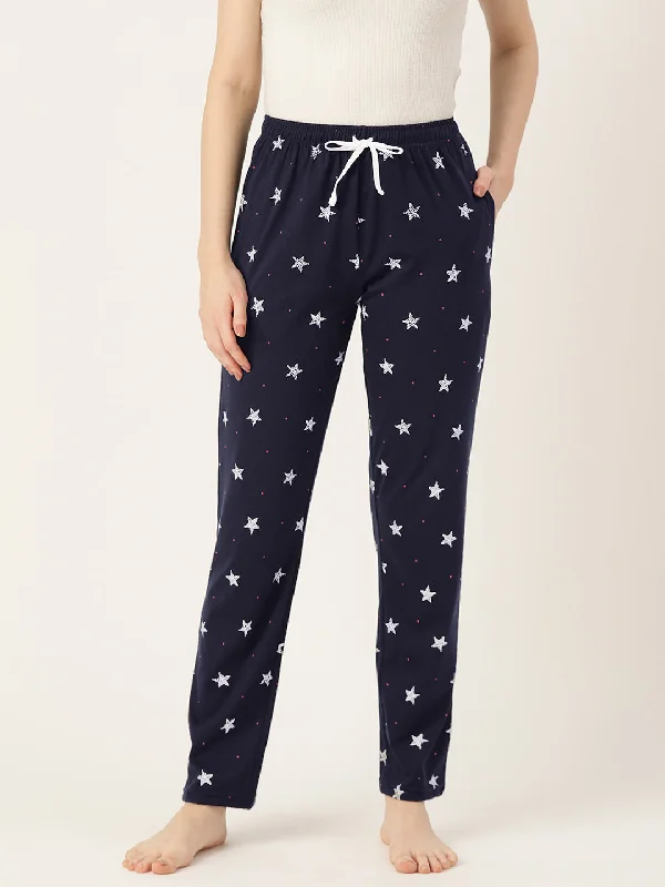 Smocked - cuffed plum - colored lounge pants for a charming and cozy lookWomen's Printed Cotton Navy Blue Lounge Pants | LDLW-2327-1 | Smocked - cuffed plum - colored lounge pants for a charming and cozy lookWomen's Printed Cotton Navy Blue Lounge Pants | LDLW-2327-1 |