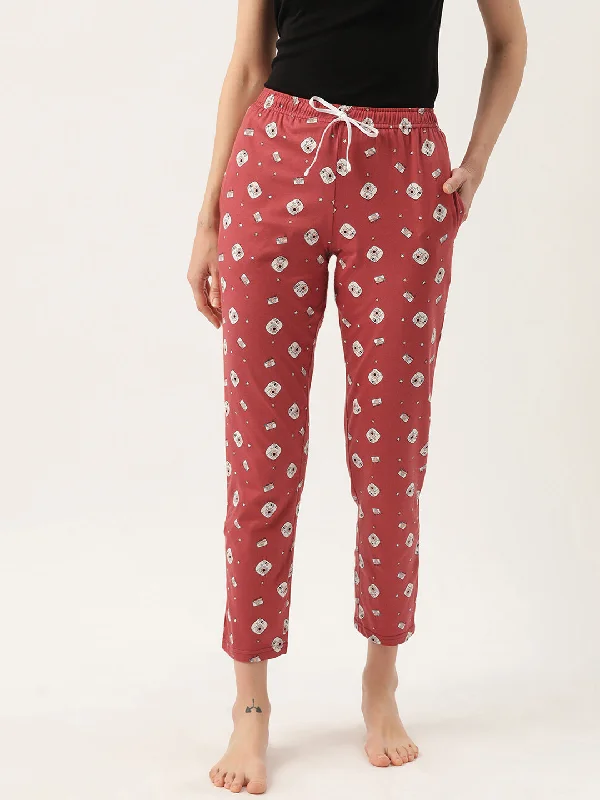 Senior - size elastic - waist soft - fabric lounge pants for elderly womenWomen's Printed Cotton Rust Lounge Pants | LDLW-2333-1 | Senior - size elastic - waist soft - fabric lounge pants for elderly womenWomen's Printed Cotton Rust Lounge Pants | LDLW-2333-1 |