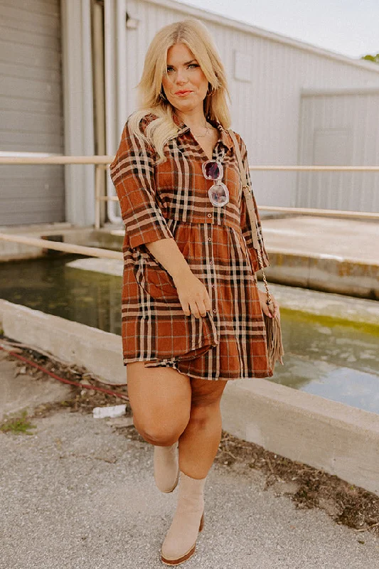 Halter Neck Women Dress to Show Off the Shoulders and NecklineCheery Mood Plaid Tunic Dress In Dark Camel Curves Halter Neck Women Dress to Show Off the Shoulders and NecklineCheery Mood Plaid Tunic Dress In Dark Camel Curves