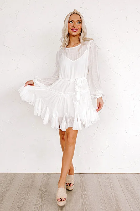 Off - the - Shoulder Women Dress for a Romantic and Feminine LookMade To Twirl Ruffle Dress In White Off - the - Shoulder Women Dress for a Romantic and Feminine LookMade To Twirl Ruffle Dress In White