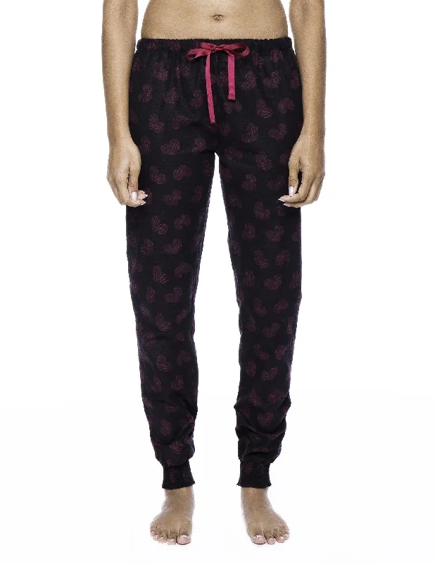 Drawstring - hem burgundy - colored lounge pants for an adjustable fitWomen's Premium Flannel Jogger Lounge Pants - Hearts Black/Red Drawstring - hem burgundy - colored lounge pants for an adjustable fitWomen's Premium Flannel Jogger Lounge Pants - Hearts Black/Red