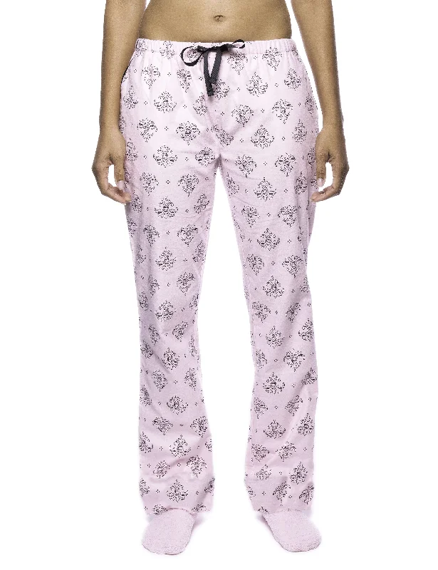 Shirred - hem peach - colored lounge pants for a feminine and soft lookWomens Premium 100% Cotton Flannel Lounge Pants - Fleur Pink/Black Shirred - hem peach - colored lounge pants for a feminine and soft lookWomens Premium 100% Cotton Flannel Lounge Pants - Fleur Pink/Black