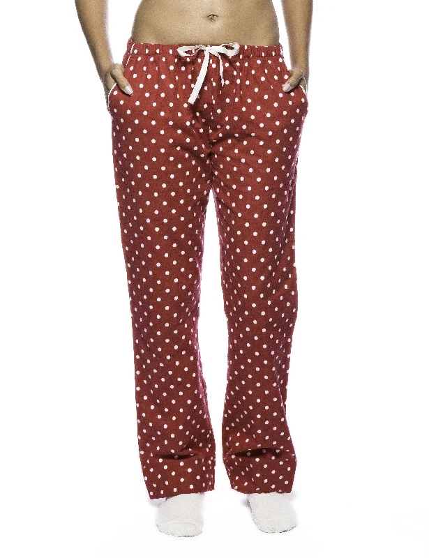 Smocked - cuffed plum - colored lounge pants for a charming and cozy lookWomens Premium 100% Cotton Flannel Lounge Pants - Dots Diva Red Smocked - cuffed plum - colored lounge pants for a charming and cozy lookWomens Premium 100% Cotton Flannel Lounge Pants - Dots Diva Red