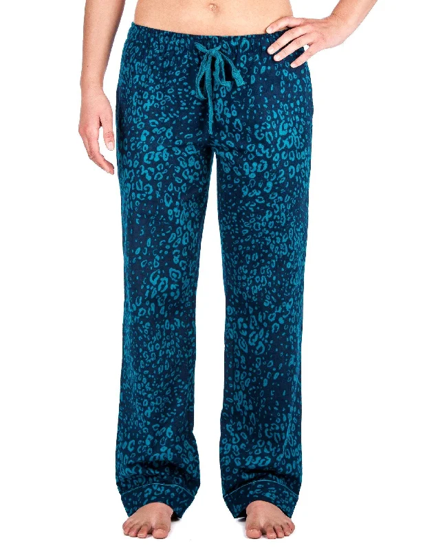 Split - hem royal - blue lounge pants with side slits for a trendy appearanceRelaxed Fit Womens 100% Cotton Flannel Lounge Pants - Leopard Blue Split - hem royal - blue lounge pants with side slits for a trendy appearanceRelaxed Fit Womens 100% Cotton Flannel Lounge Pants - Leopard Blue