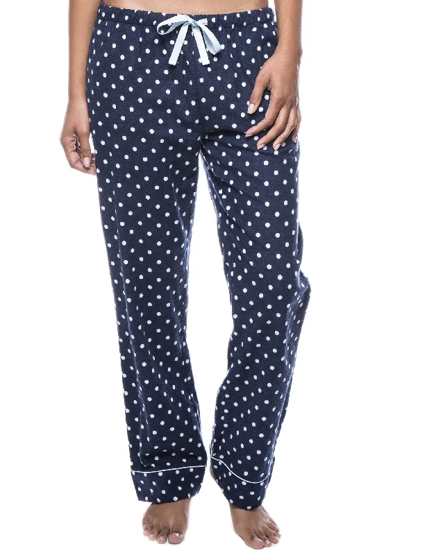 Shirred - cuffed lemon - colored lounge pants for a feminine and soft lookWomens 100% Cotton Flannel Lounge Pants - Dots Diva Dark Blue/Light Blue Shirred - cuffed lemon - colored lounge pants for a feminine and soft lookWomens 100% Cotton Flannel Lounge Pants - Dots Diva Dark Blue/Light Blue