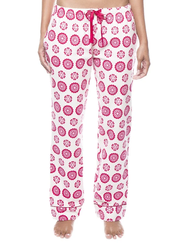 Shirred - hem peach - colored lounge pants for a feminine and soft lookWomens 100% Cotton Flannel Lounge Pants - Mandala Cream/Red Shirred - hem peach - colored lounge pants for a feminine and soft lookWomens 100% Cotton Flannel Lounge Pants - Mandala Cream/Red