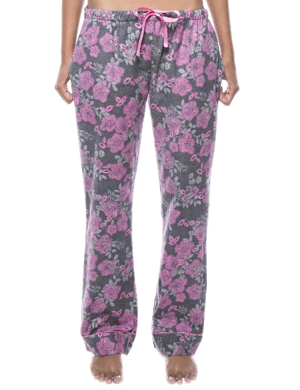 Fringe - cuffed salmon - colored lounge pants for a fun and carefree lookWomens 100% Cotton Flannel Lounge Pants - Floral Grey/Pink Fringe - cuffed salmon - colored lounge pants for a fun and carefree lookWomens 100% Cotton Flannel Lounge Pants - Floral Grey/Pink