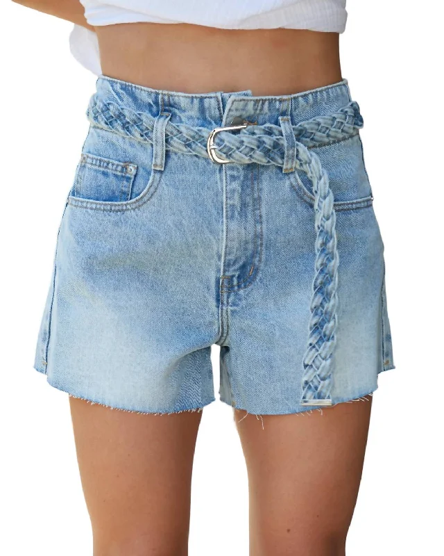Denim Women Shorts with Distressed Details for a Casual VibeAlessia Belt Short In Light Denim Denim Women Shorts with Distressed Details for a Casual VibeAlessia Belt Short In Light Denim