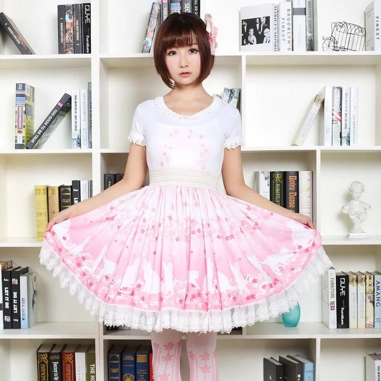 Glitter - embellished mini skirt for a fun and flashy clubbing lookCherry Blossom Kitten Lolita Skirt Glitter - embellished mini skirt for a fun and flashy clubbing lookCherry Blossom Kitten Lolita Skirt
