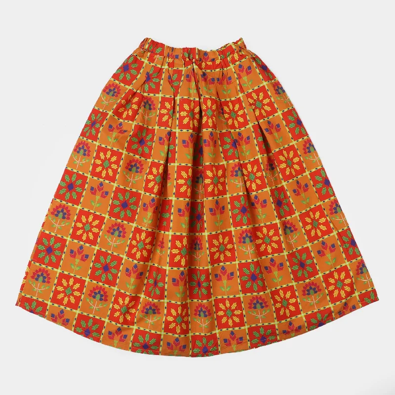 Drawstring - waisted linen skirt for an adjustable and relaxed fitGirls Digital Print Cotton Long Skirt - Multi Drawstring - waisted linen skirt for an adjustable and relaxed fitGirls Digital Print Cotton Long Skirt - Multi