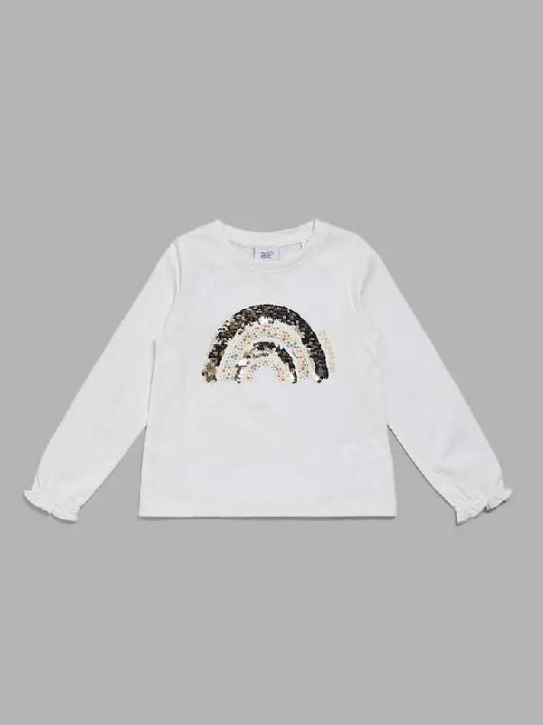 Patterned Geometric Women Shorts for a Modern AppealHOP Kids White Rainbow Sequen Detail Top Patterned Geometric Women Shorts for a Modern AppealHOP Kids White Rainbow Sequen Detail Top