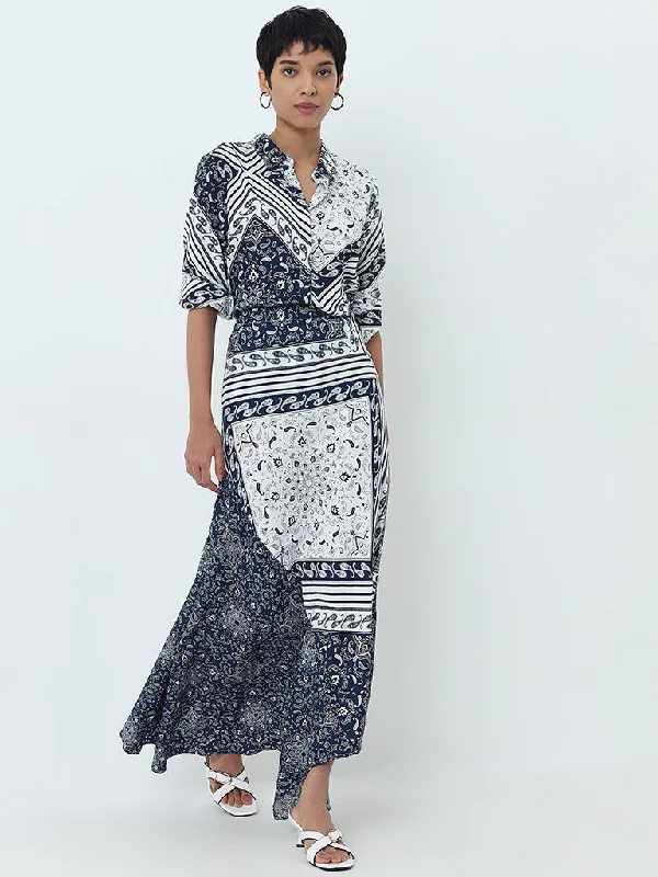 Embroidered Women Shorts with Intricate DesignsLOV Navy Paisley Printed High-Rise Skirt Embroidered Women Shorts with Intricate DesignsLOV Navy Paisley Printed High-Rise Skirt