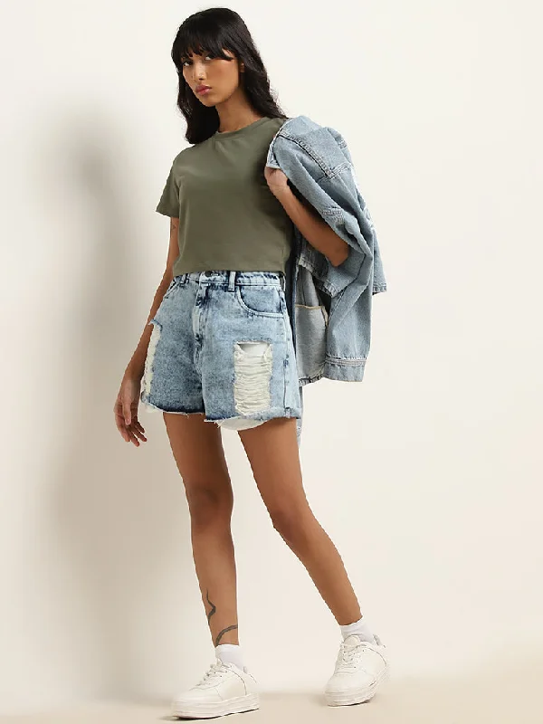Printed Floral Women Shorts for a Summer - Ready StyleNuon Blue Ripped High-Rise Denim Shorts Printed Floral Women Shorts for a Summer - Ready StyleNuon Blue Ripped High-Rise Denim Shorts