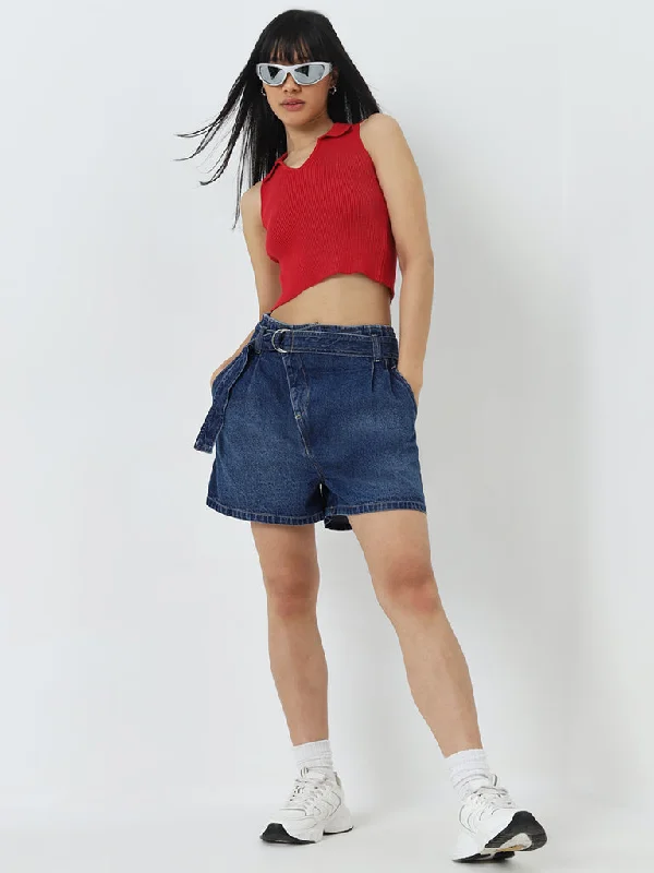 Plus Size Women Shorts with a Comfortable and Stylish FitNuon Dark Blue Mid-Rise Denim Shorts with Belt Plus Size Women Shorts with a Comfortable and Stylish FitNuon Dark Blue Mid-Rise Denim Shorts with Belt