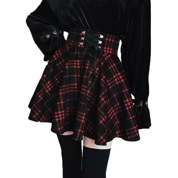 Wrap skirt in soft silk for an elegant evening eventRed Plaid Skirt (Up to 5XL)