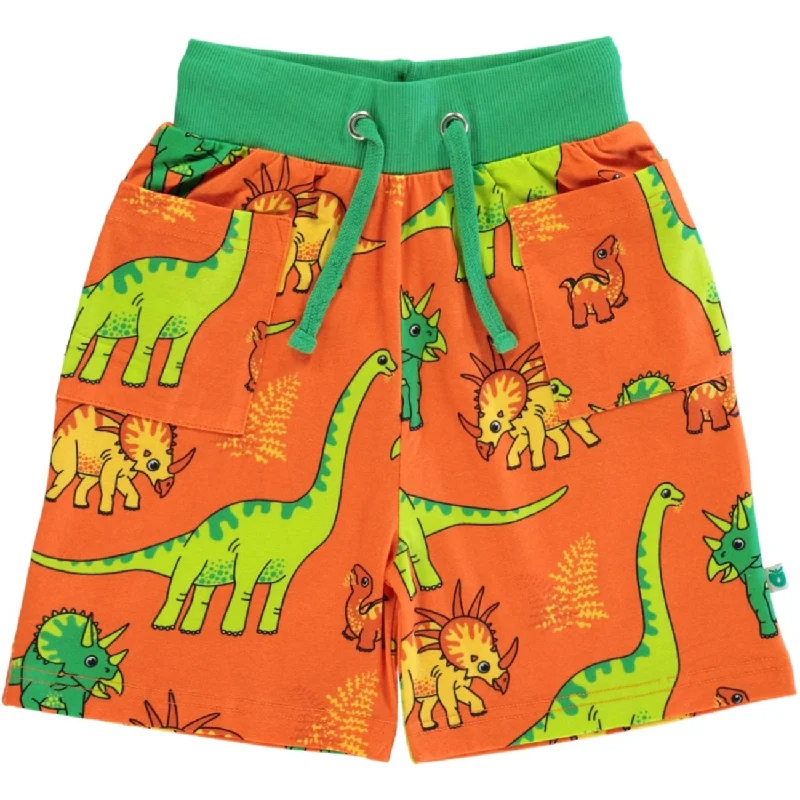 Printed Animal Print Women Shorts for a Wild and Stylish AppearanceSmåfolk Orange Shorts With Dinosaur Printed Animal Print Women Shorts for a Wild and Stylish AppearanceSmåfolk Orange Shorts With Dinosaur