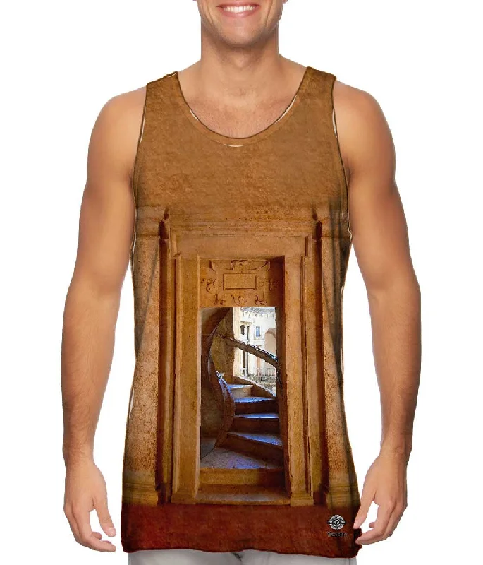 Plus Size Women's Ruffled Hem Tank Tops with Floral PrintsTemplar Castles - "Architecture Spiral Staircase Cloister of John III Convent of Christ Portugal" Plus Size Women's Ruffled Hem Tank Tops with Floral PrintsTemplar Castles - "Architecture Spiral Staircase Cloister of John III Convent of Christ Portugal"