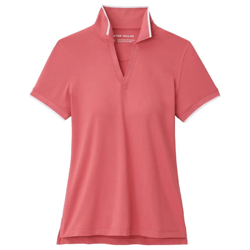 Antibacterial polo shirt for fitness enthusiastsWomens Betty Drop V Polo Cape Red/ White - AW24 Antibacterial polo shirt for fitness enthusiastsWomens Betty Drop V Polo Cape Red/ White - AW24