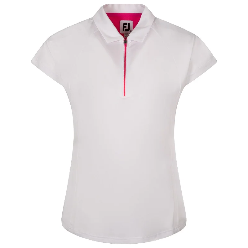Fair - trade polo shirt supporting ethical productionWomens Quarter Zip Color Block Shirt White/Pink - AW24 Fair - trade polo shirt supporting ethical productionWomens Quarter Zip Color Block Shirt White/Pink - AW24