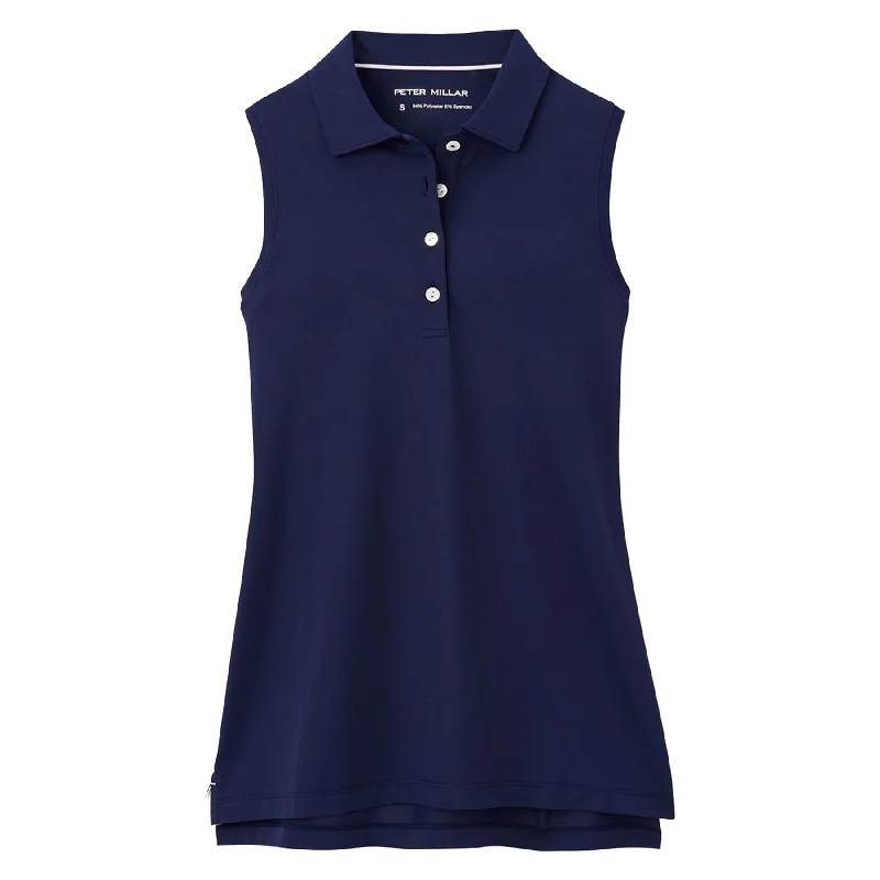 Machine - washable polo shirt in durable jersey fabricWomens Sleeveless Banded Button Polo Navy - 2024 Machine - washable polo shirt in durable jersey fabricWomens Sleeveless Banded Button Polo Navy - 2024