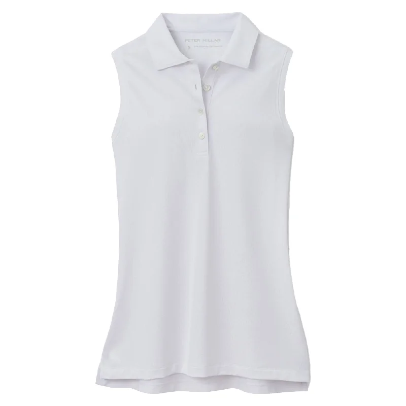 Solid color performance fabric polo shirt for sports activitiesWomens Sleeveless Banded Button Polo White - 2024 Solid color performance fabric polo shirt for sports activitiesWomens Sleeveless Banded Button Polo White - 2024