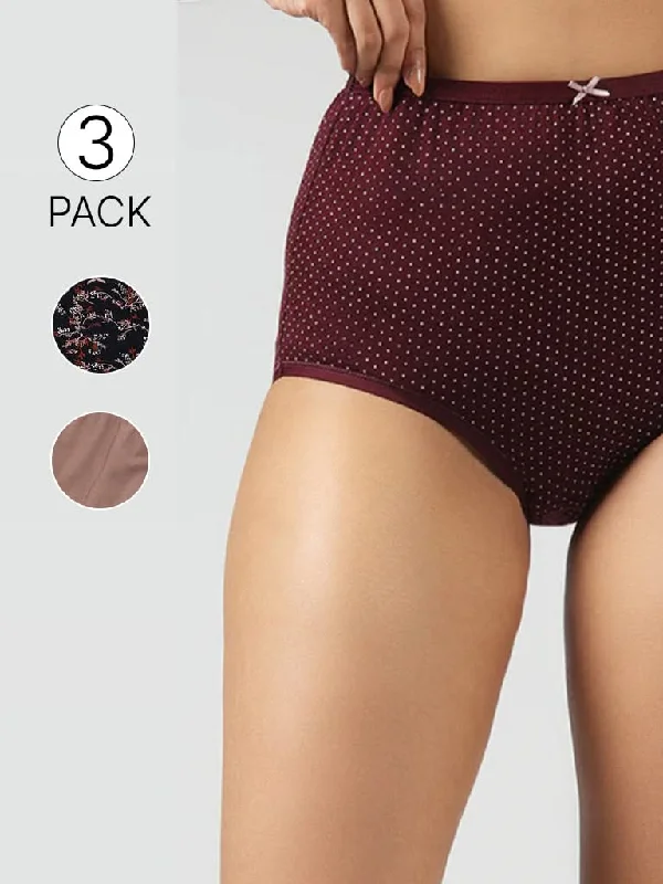 Twill Women Shorts with a Smooth Texture and DurabilityWunderlove Maroon Polka Dotted Cotton Blend Full Briefs - Pack of 3 Twill Women Shorts with a Smooth Texture and DurabilityWunderlove Maroon Polka Dotted Cotton Blend Full Briefs - Pack of 3