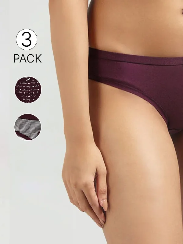 Patterned Geometric Women Shorts for a Modern AppealWunderlove Violet Cotton Blend Bikini Briefs - Pack of 3 Patterned Geometric Women Shorts for a Modern AppealWunderlove Violet Cotton Blend Bikini Briefs - Pack of 3