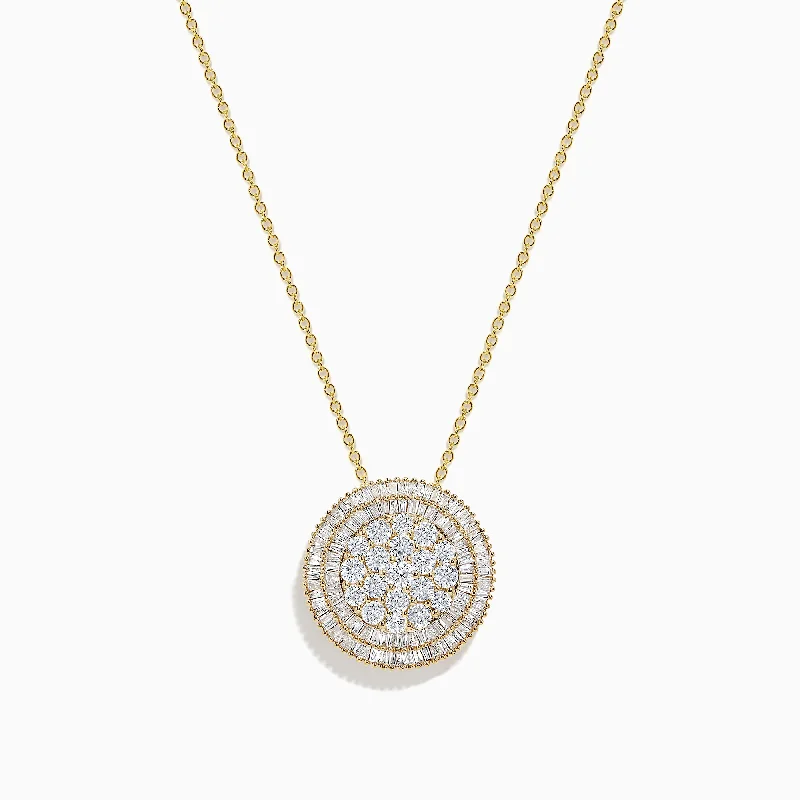 Gold pendants featuring a single large diamond for a luxurious look​ D'Oro 14K Yellow Gold Diamond Disk Pendant, 1.60 TCW
