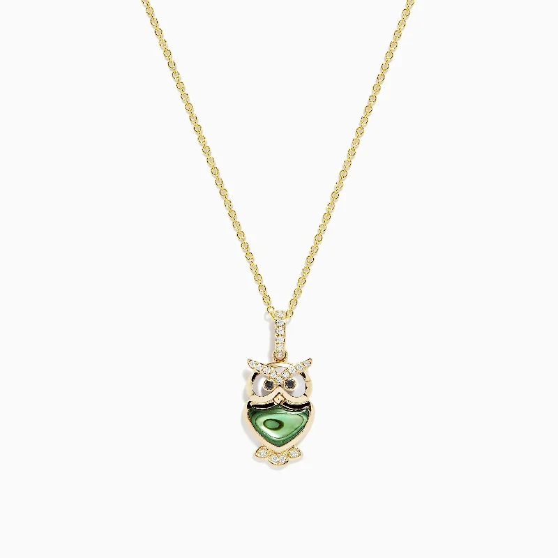 Seashell - designed pendants for a beachy vibe​ Safari 14K Yellow Gold Abalone and Diamond Owl Pendant
