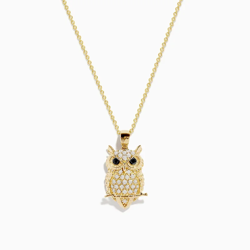 Seashell - designed pendants for a beachy vibe​ Safari 14K Yellow Gold Black and White Diamond Owl Pendant
