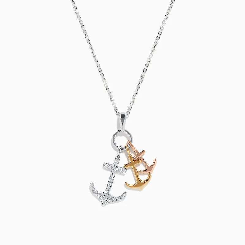 Pendant with a glow - in - the - dark element for nighttime visibility​ Seaside 14K 3 Color Gold Diamond 3 Anchor Pendant