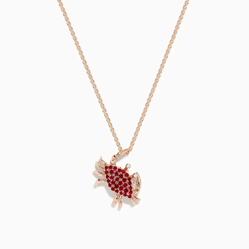 Camera - shaped pendants for photographers​ Seaside 14K Rose Gold Diamond and Ruby Crab Pendant