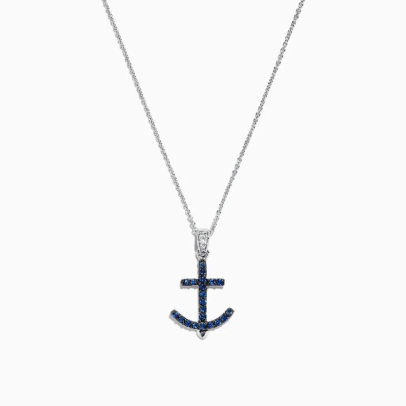 Beaded pendants with colorful gemstone accents​ Seaside 14K White Gold Blue Sapphire and Diamond Anchor Pendant, 0.23 TCW