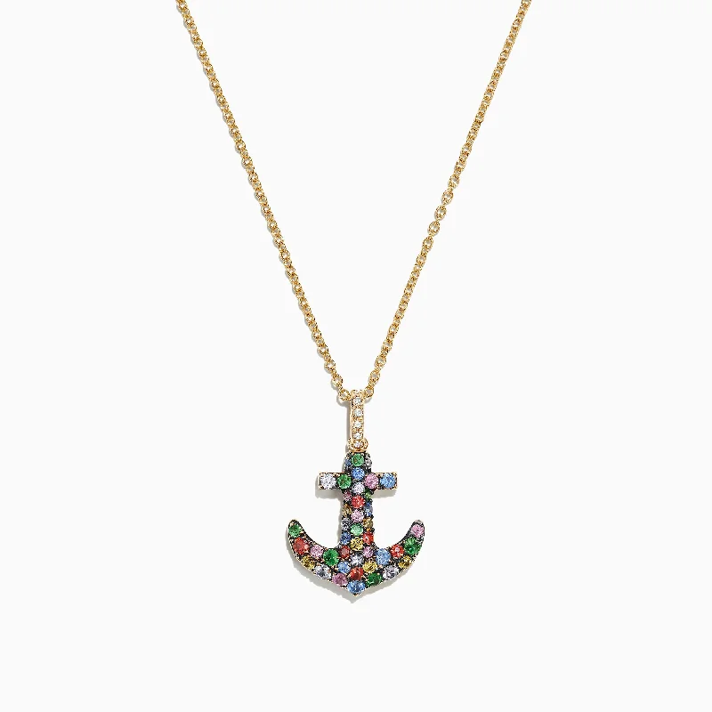 Insect - inspired pendants like butterflies or dragonflies​ Watercolors 14K Gold Multi Sapphire Diamond Anchor Pendant, 0.76 TCW