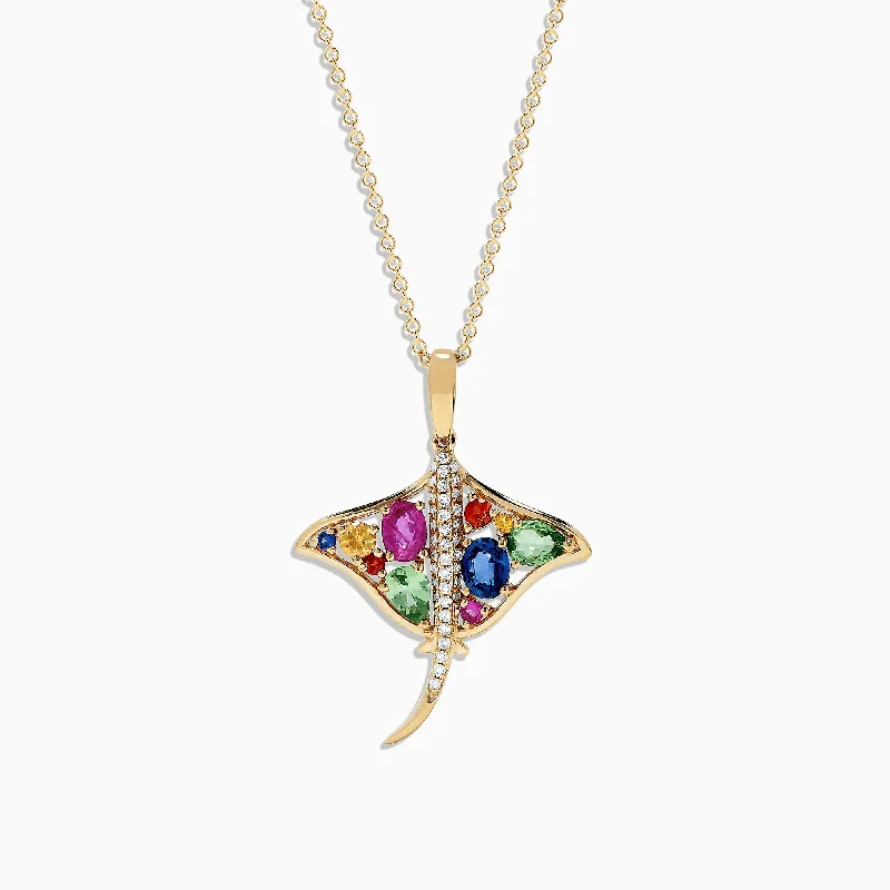 Angel - wing pendants for a spiritual and comforting feel​ Watercolors 14K Gold Sapphire and Diamond Stingray Pendant, 0.91 TCW