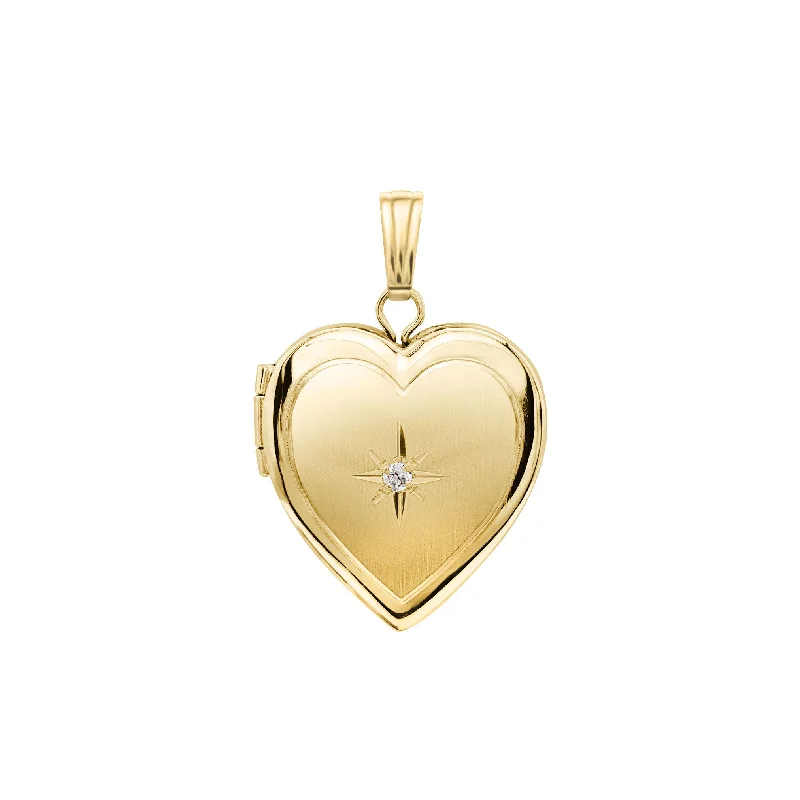 Antique - Brass - Finished Compass Pendant for Travelers and ExplorersHeart Locket with Solitaire Diamond Photo Pendant (14K)