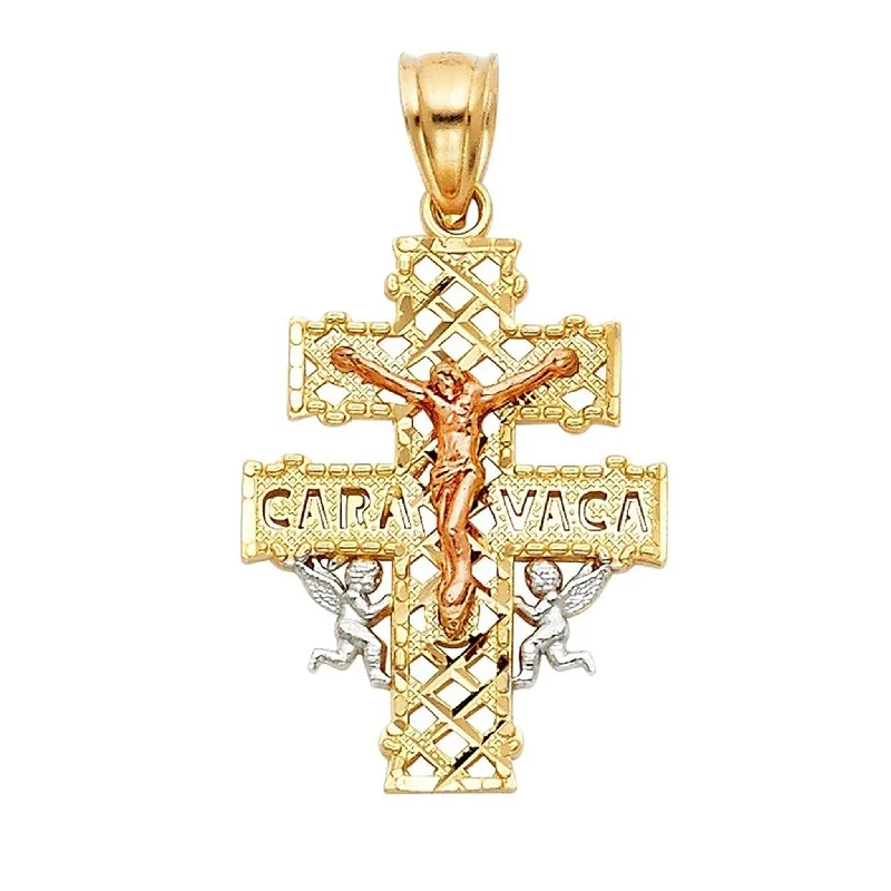 18K Gold - Plated Angel Wing Pendant for a Symbolic and Elegant AccessoryOrnate Caravaca Jesus Cross Pendant (14K)