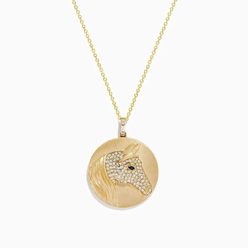 Star - shaped pendants for a celestial look Safari 14K Yellow Gold White and Black Diamond Horse Pendant Star - shaped pendants for a celestial look Safari 14K Yellow Gold White and Black Diamond Horse Pendant