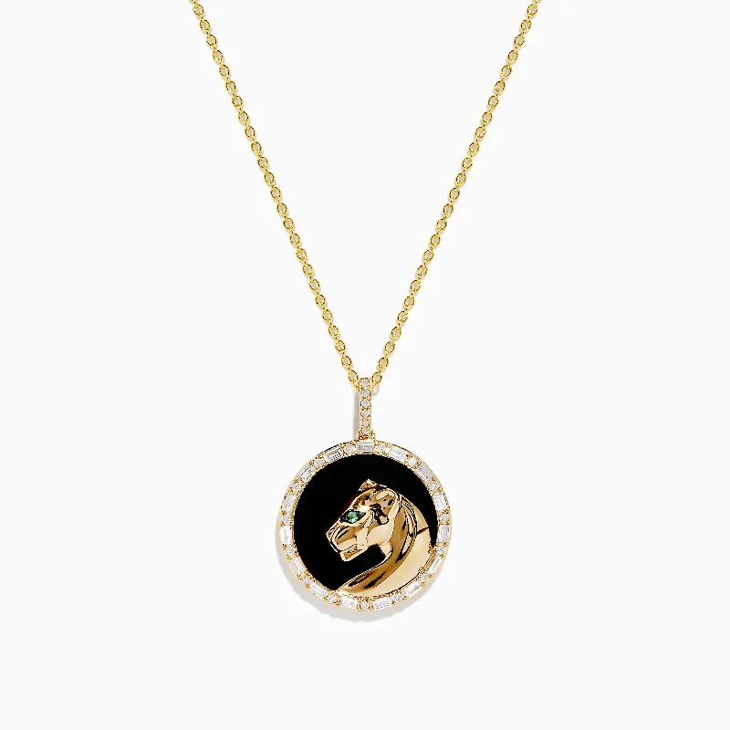 Gold pendants featuring a single large diamond for a luxurious look Signature 14K Yellow Gold Onyx Emerald and Diamond Panther Pendant Gold pendants featuring a single large diamond for a luxurious look Signature 14K Yellow Gold Onyx Emerald and Diamond Panther Pendant