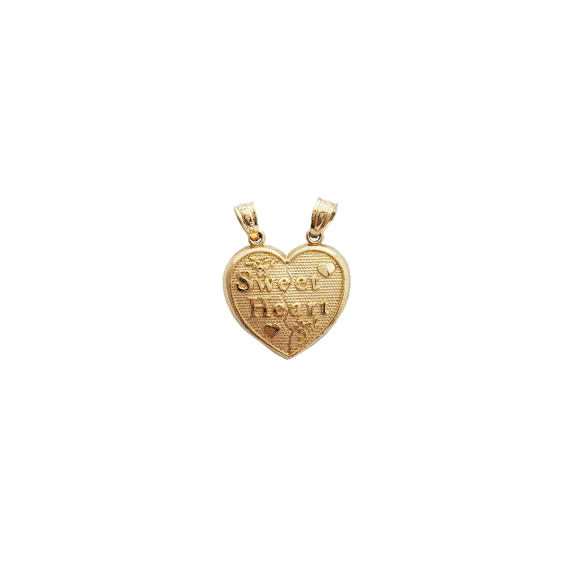 Retro - Inspired Art Deco - Patterned Pendant in Silver for Vintage LoversSplit Sweet Heart Pendant (14K)