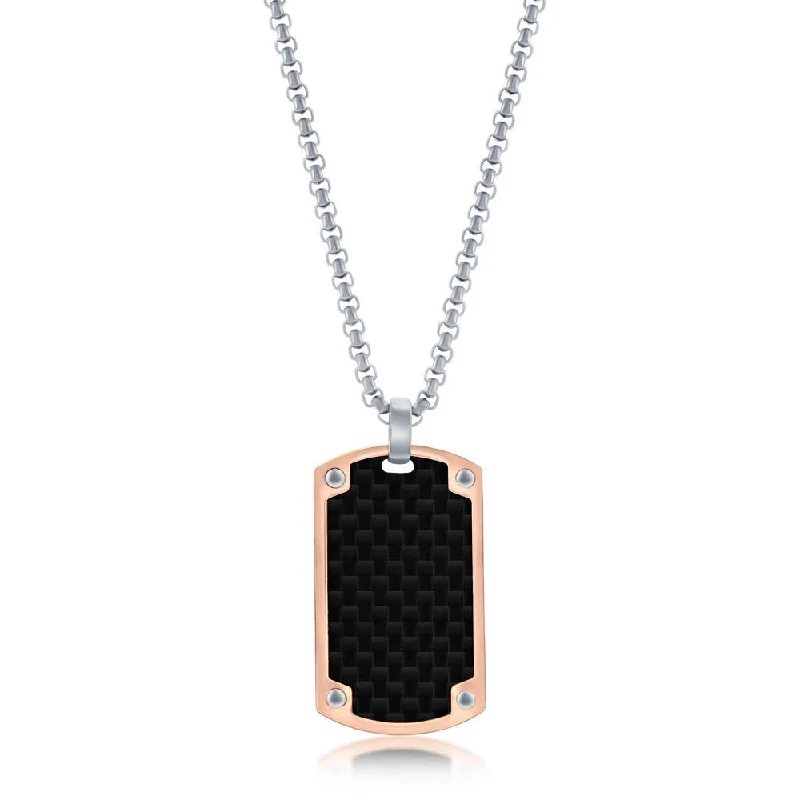 Military - Inspired Dog Tag Pendant with Engraved Service NumbersStainless Steel Rose Gold Black Carbon Fiber Necklace