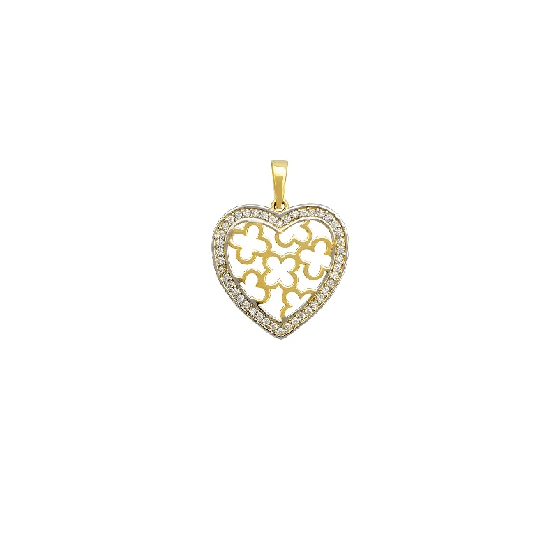 Pearl - Embellished Floral Pendant for a Feminine and Romantic LookZirconia Four-Clover Patterns Heart Pendant (14K)