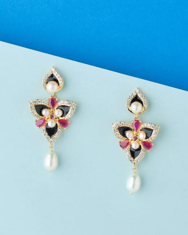 Handmade Polymer Clay Floral Stud Earrings in Pastel Shades for a Bohemian VibeLovely Flowers Stone Studded Pearl Earring