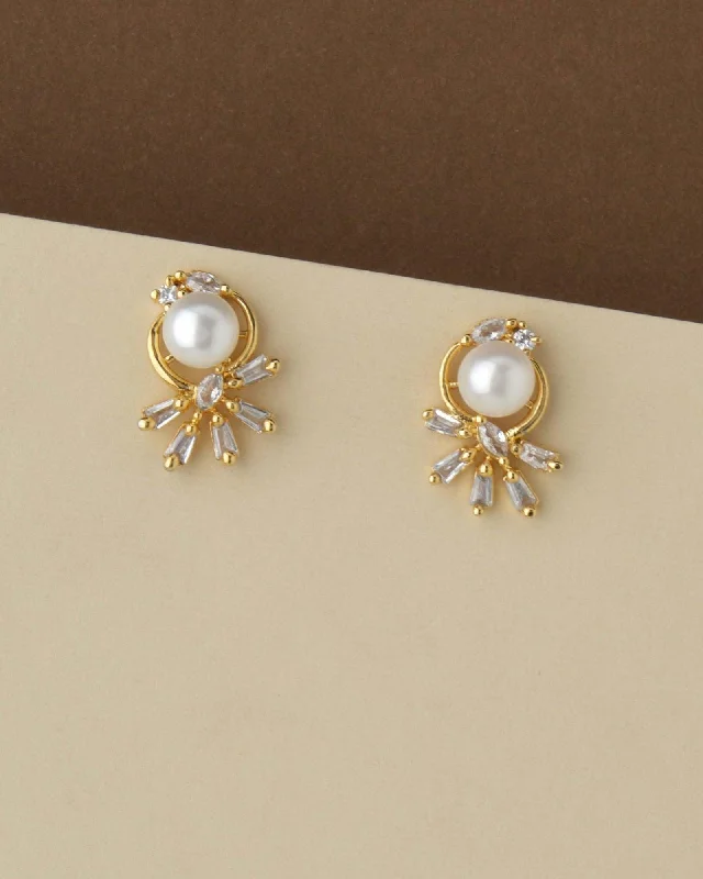 Magnetic - Back Stud Earrings in Black for Easy and Comfortable WearPretty Pearl & Stone Stud Earring
