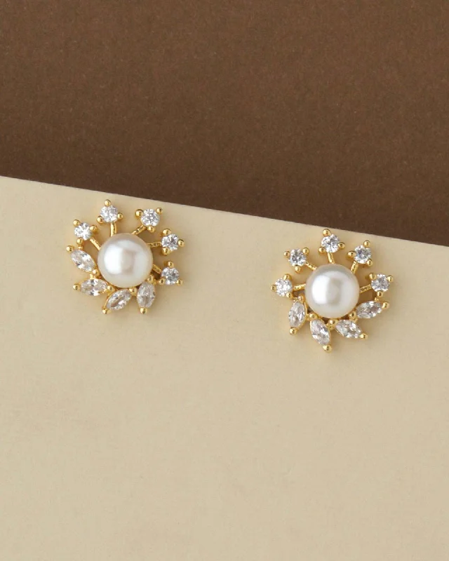 Matte - Finish Titanium Hexagon Stud Earrings for a Sleek and Contemporary StyleFloral Pearl & Stone Stud Earring