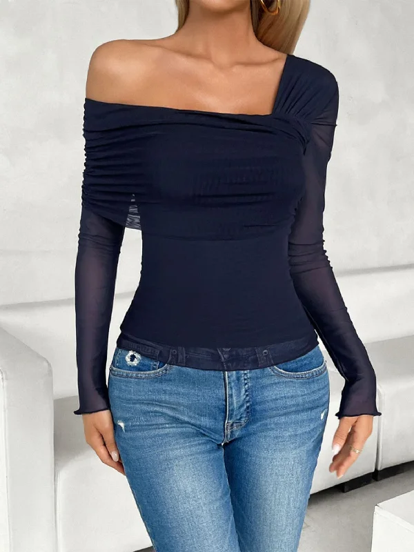 Plus - Size Bodysuits with a Comfortable and Flattering FitRuched Asymmetrical Long Sleeve T-Shirt Plus - Size Bodysuits with a Comfortable and Flattering FitRuched Asymmetrical Long Sleeve T-Shirt