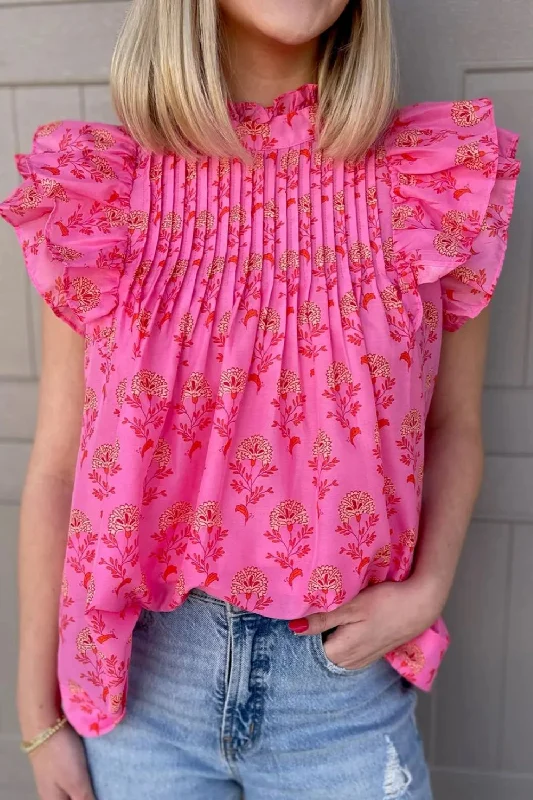 Organic Cotton Bodysuits for an Eco - Friendly and Comfortable OptionRuffled Printed Mock Neck Cap Sleeve Blouse Organic Cotton Bodysuits for an Eco - Friendly and Comfortable OptionRuffled Printed Mock Neck Cap Sleeve Blouse