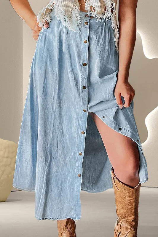 Neon Bodysuits to Stand Out at PartiesSnap Down High Waist Denim Skirt