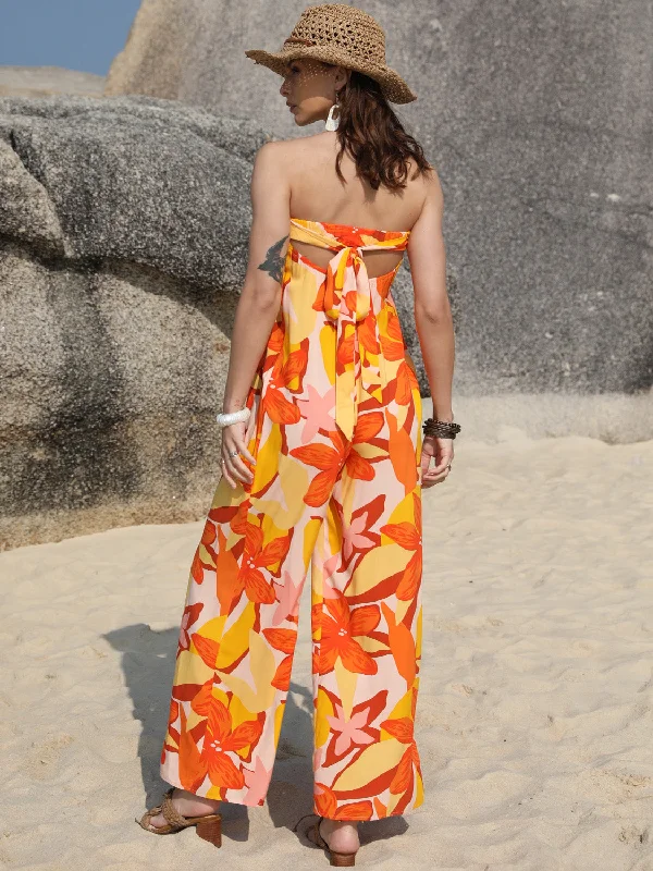 Sleeveless Bodysuits for a Cool and Casual Summer LookTied Printed Tube Wide Leg Jumpsuit Sleeveless Bodysuits for a Cool and Casual Summer LookTied Printed Tube Wide Leg Jumpsuit